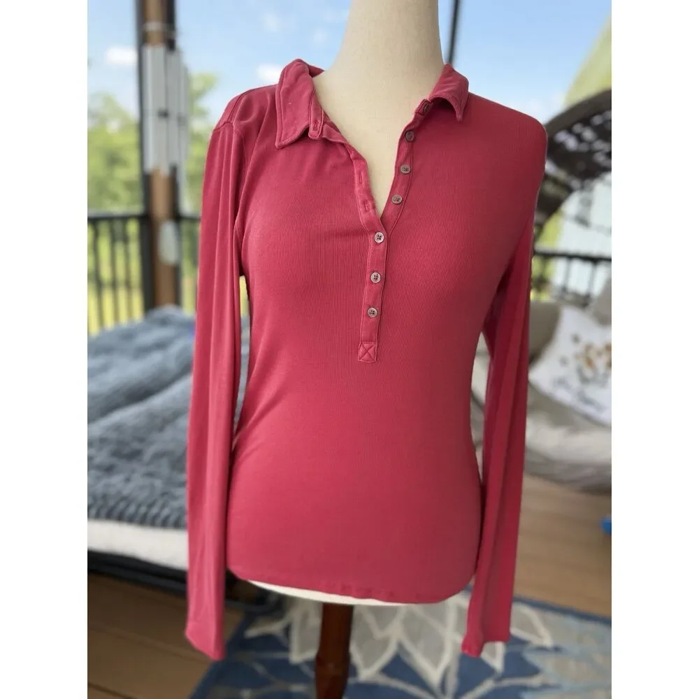 Free People Women's Polo Long Sleeve MD